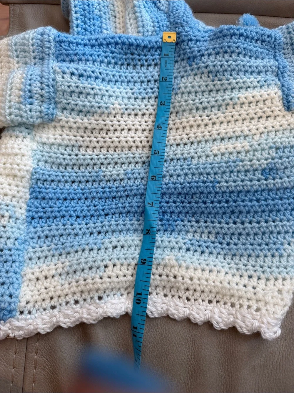Handmade Blue and White Crocheted Hooded Coat